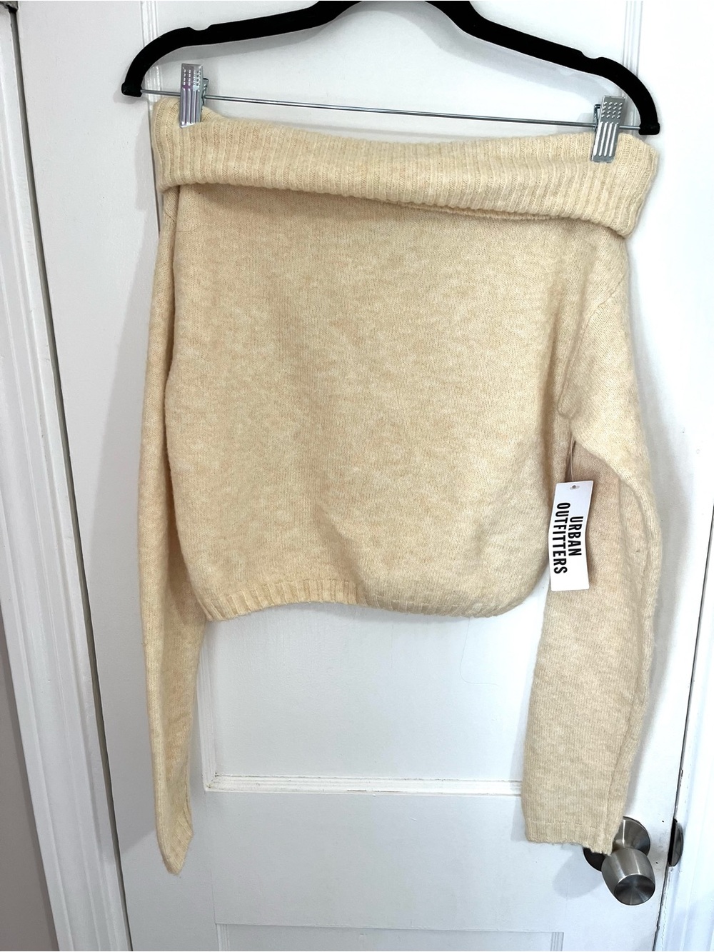 NWT Urban Outfitters Butter Yellow Off-Shoulder Foldover Knit Sweater